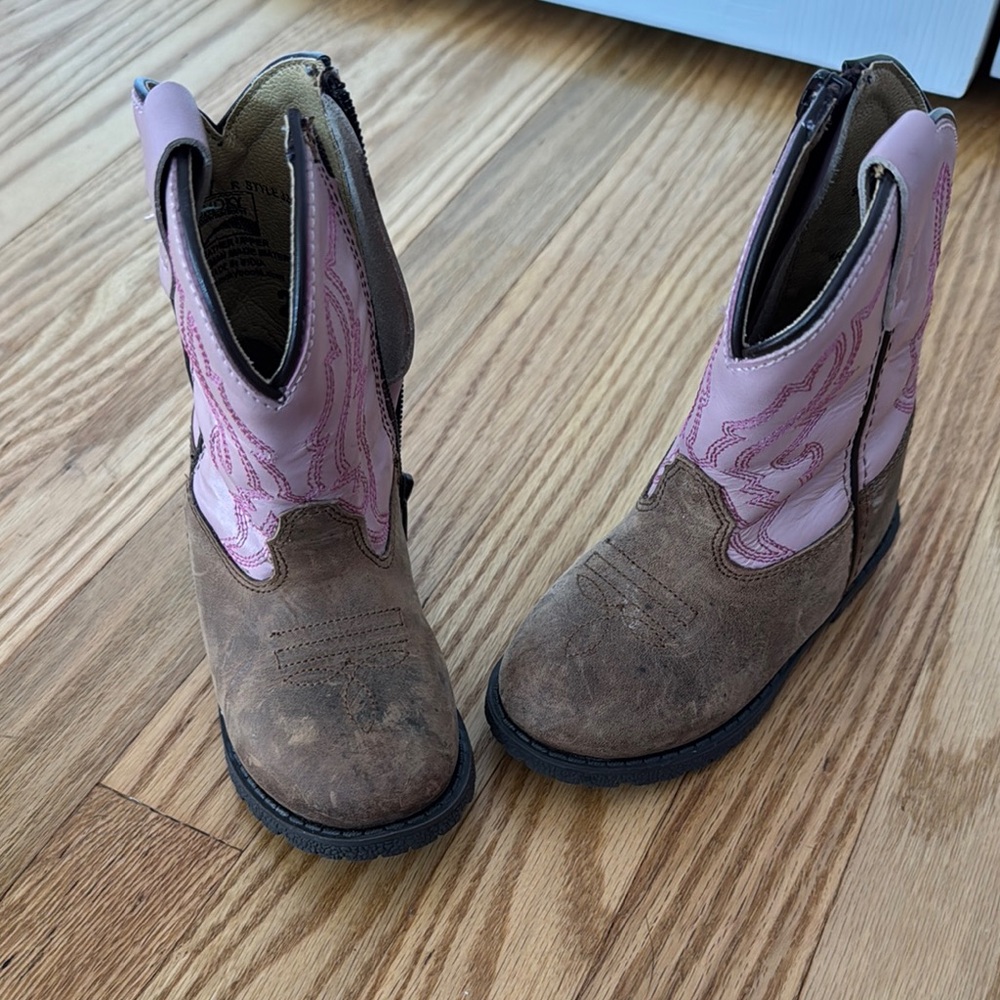 Kids Pink and Brown Western Boots